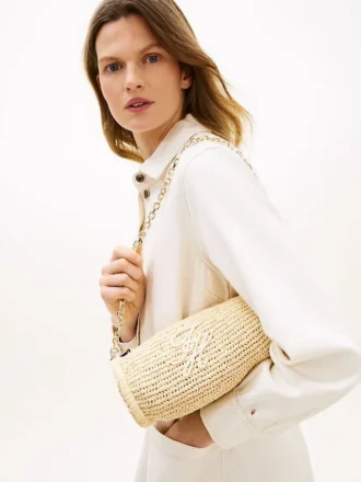 Script Monogram Raffia Chain Strap Bag