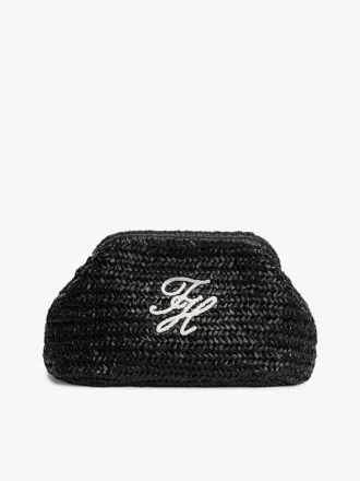 Script Monogram Raffia Clutch