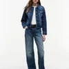 Slim Fit mørkvasket stretch-denimjakke