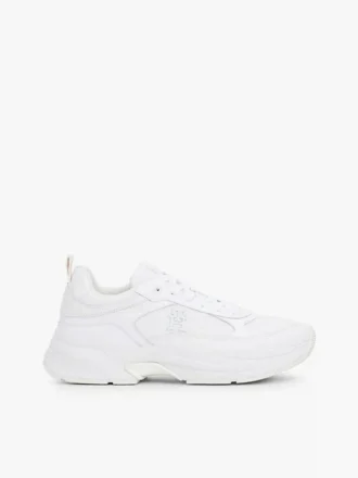 Sneakers i tykt skinn med blandet tekstur