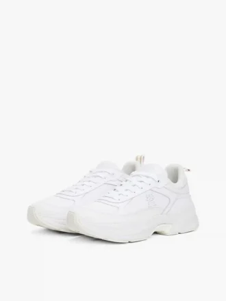 Sneakers i tykt skinn med blandet tekstur
