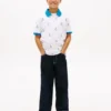 Stretch-polo med nautisk logo over hele for barn