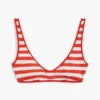 Stripet bikinitopp med rund hals