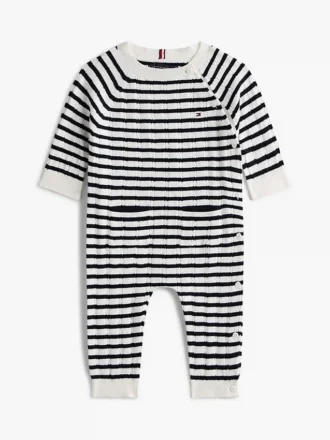 Stripet kabelstrikket body til babyer
