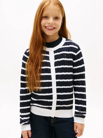 Stripet kabelstrikket cardigan for barn