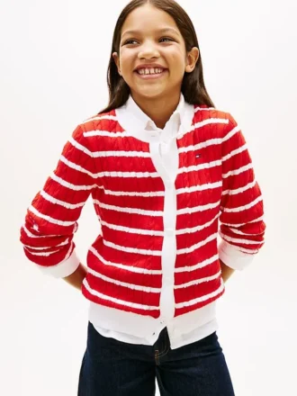 Stripet kabelstrikket cardigan for barn