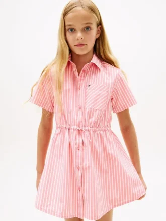 Stripet poplin-skjortekjole for barn