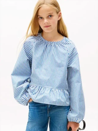 Stripet poplinbluse for barn