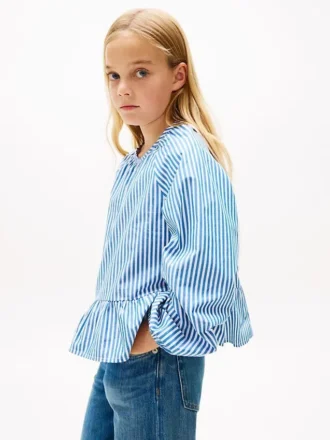 Stripet poplinbluse for barn