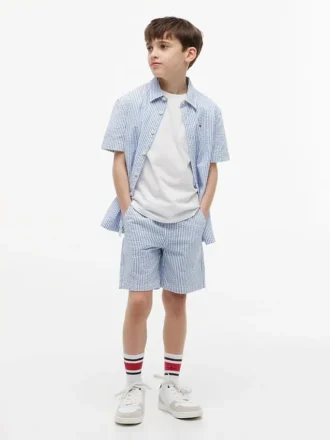 Stripet seersuckershorts for barn