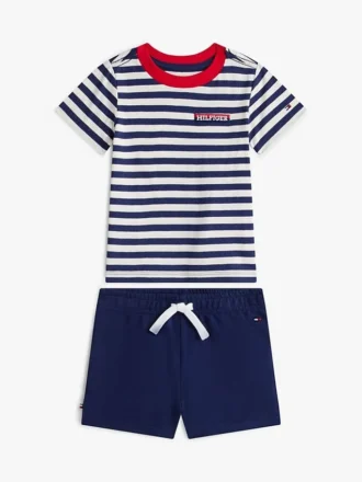 Stripet T-skjorte- og shortsett for babyer