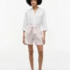 Stripete linen-blend shorts with belt