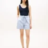Stripete linen-blend shorts with belt
