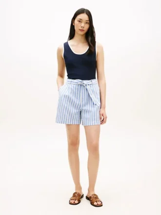 Stripete linen-blend shorts with belt