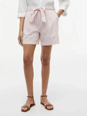 Stripete linen-blend shorts with belt