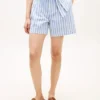Stripete linen-blend shorts with belt