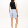 Stripete linen-blend shorts with belt