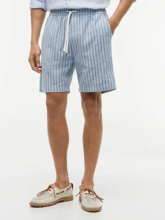 Stripete shorts i bomulls- og linblanding, 7″
