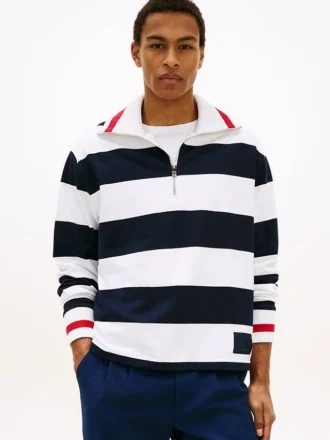 Sweatshirt med kvart glidelås og bretonske striper