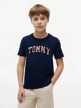 T-skjorte med blomstermønster og Tommy-logo for barn