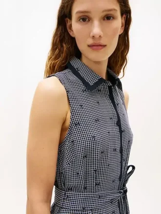 TH Grid Print Crepe skjortekjole med belte