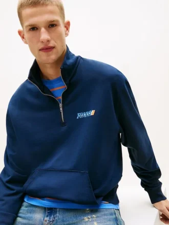 Tommy Jeans-logo-genser med kvart glidelås