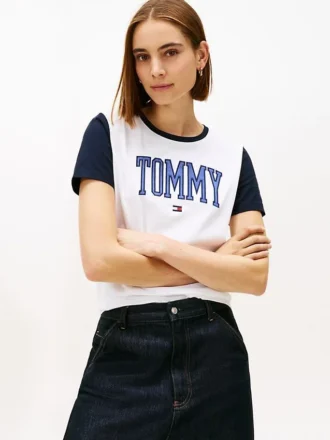 Varsity Tommy Logo Ringer T-skjorte