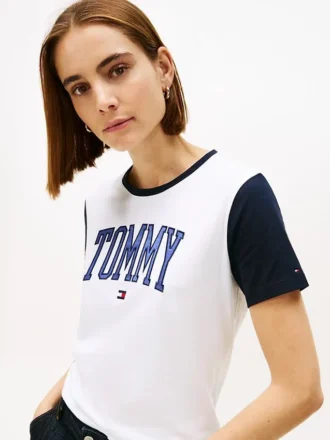 Varsity Tommy Logo Ringer T-skjorte
