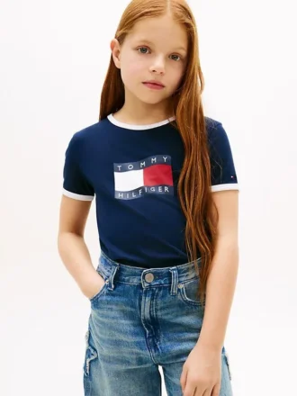Wavy Flag Logo Ringer T-skjorte for barn