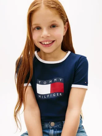 Wavy Flag Logo Ringer T-skjorte for barn